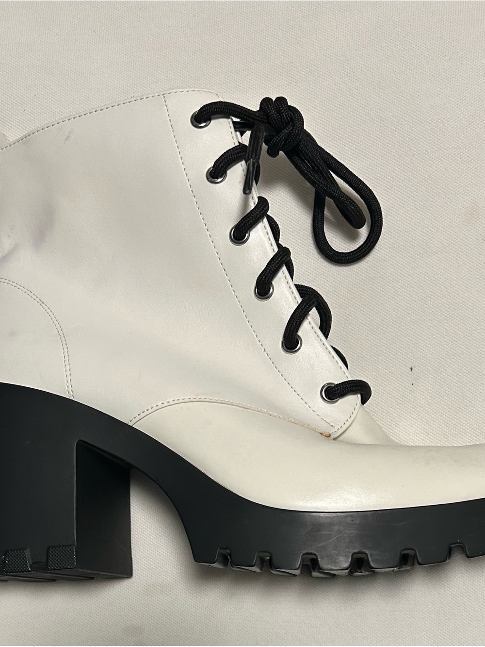 bp White Lace-Up Boots with Black Lug Heel